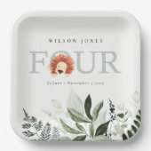 可愛いボホライオンの葉の四番目の誕生日パーティー ペーパープレート (正面)