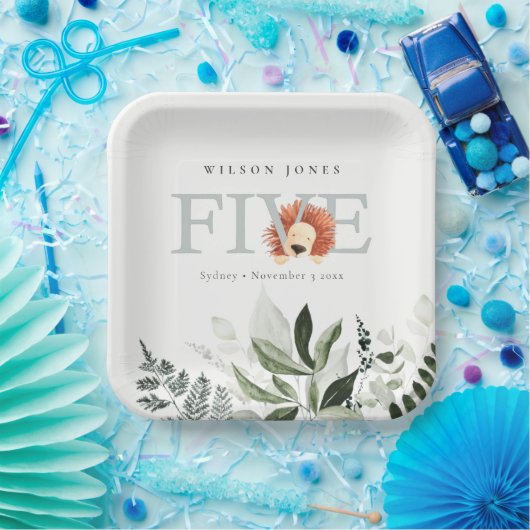 可愛いボホライオンの葉の5回目の誕生日パーティー ペーパープレート (パーティー)