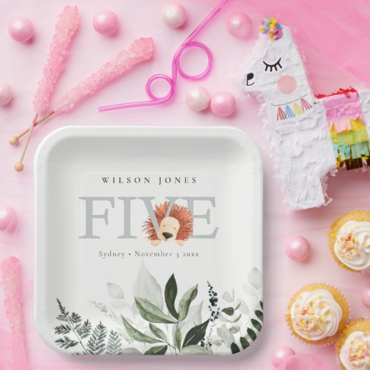 可愛いボホライオンの葉の5回目の誕生日パーティー ペーパープレート (パーティー)