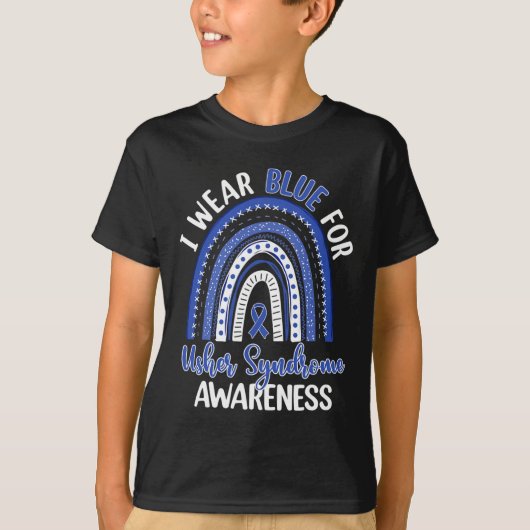 可愛いボホレインボーI衣服ブルーfor Usher Syndrome A Tシャツ (正面)
