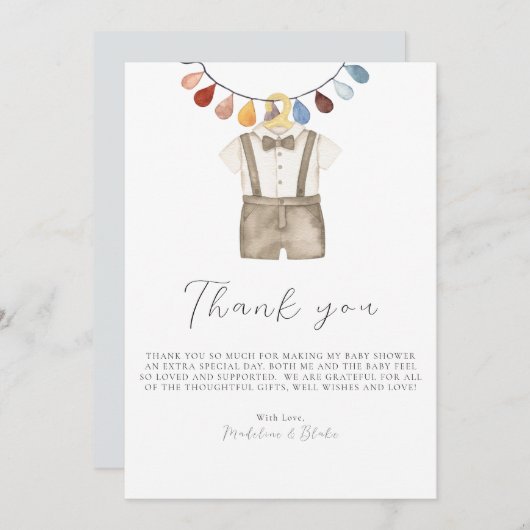 可愛いボホ服ボーイ赤ちゃんシャワーサンキューカード サンキューカード (正面/裏面)