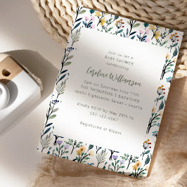 可愛いボホ水彩野草赤ちゃんシャワー 招待状