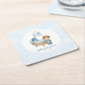 可愛いボーイブルー子供部屋ベビーシャワー スクエアペーパーコースター (アングル)