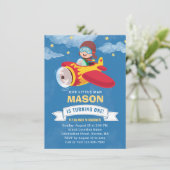 可愛いボーイ飛行機1歳パーティー 招待状 (スタンド正面)