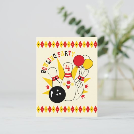 可愛いボーリングピン誕生日招待状はがき インビテーションポストカード (スタンド正面)