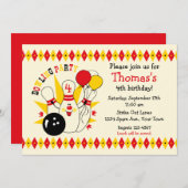 可愛いボーリングピン誕生日招待状 招待状 (正面/裏面)