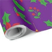 可愛いポインセチア、ホリー、ミストレの紫色 ラッピングペーパー (ロールコーナー)