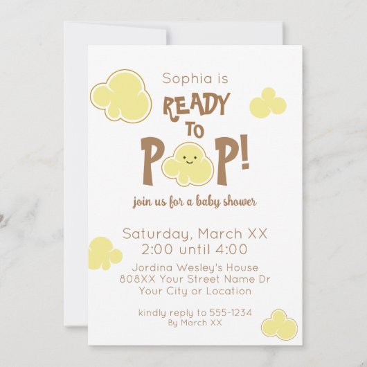 可愛いポップコーンポップ・アートの赤ちゃんシャワー準備 招待状 (正面)