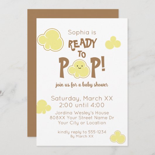 可愛いポップコーンポップ・アートの赤ちゃんシャワー準備 招待状 (正面/裏面)