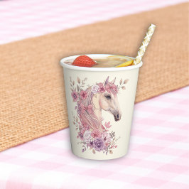 可愛いポニーの馬 パステルフラワー 紙コップ