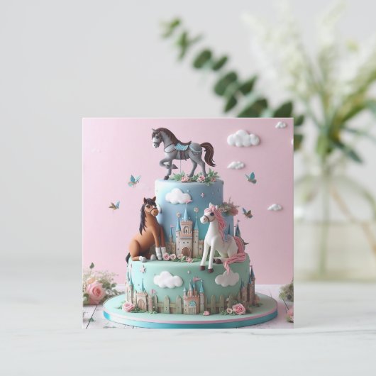 可愛いポニー子供の誕生日付きテーマ カード (スタンド正面)