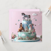 可愛いポニー子供の誕生日付きテーマ カード (正面/裏面インサイチュ)