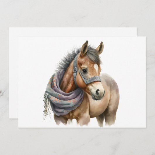 可愛いポニー着スカーフ空白のグリーティングカード 招待状 (正面/裏面)