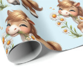 可愛いポニー食べデイジー柄 ラッピングペーパー (ロールコーナー)