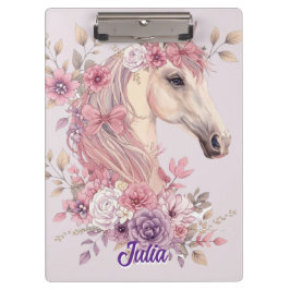 可愛いポニー パステルカラーの花と馬 クリップボード