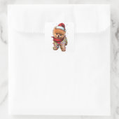 可愛いポメラニア犬ドッグ恋人おもしろいクリスマスホリデーギフト スクエアシール (バッグ)