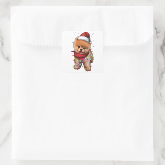 可愛いポメラニア犬ドッグ恋人おもしろいクリスマスホリデーギフト スクエアシール (バッグ)