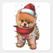 可愛いポメラニア犬ドッグ恋人おもしろいクリスマスホリデーギフト スクエアシール (正面)