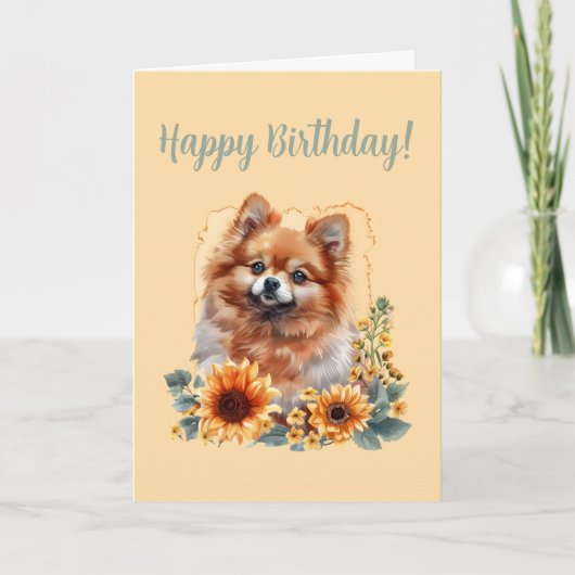 可愛いポメラニア犬ドッグ恋人誕生日カード カード (正面)