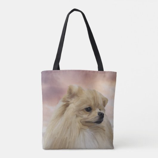 可愛いポメラニア犬ドッグ水彩油絵 トートバッグ (裏面)