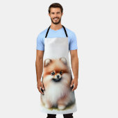可愛いポメラニア犬水彩イラストレーション エプロン (着用した状態)