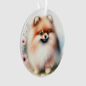 可愛いポメラニア犬水彩イラストレーション オーナメント (正面)