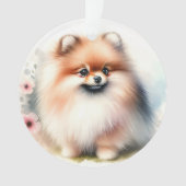 可愛いポメラニア犬水彩イラストレーション オーナメント (正面)