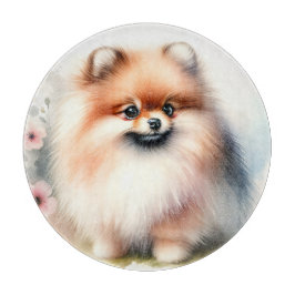 可愛いポメラニア犬水彩イラストレーション カッティングボード