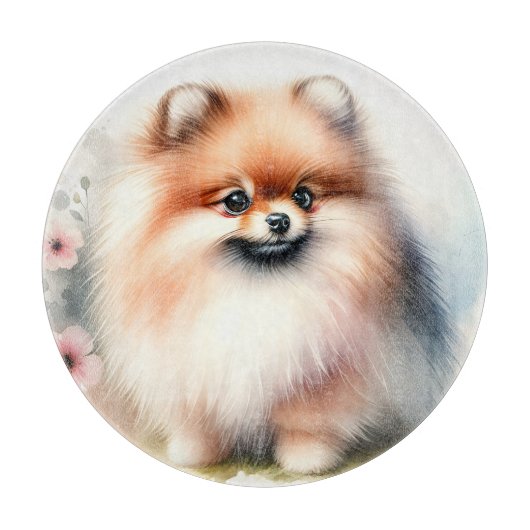 可愛いポメラニア犬水彩イラストレーション カッティングボード (正面)
