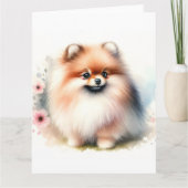 可愛いポメラニア犬水彩イラストレーション カード (正面)