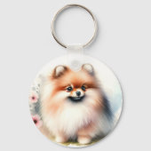 可愛いポメラニア犬水彩イラストレーション キーホルダー (裏面)