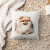 可愛いポメラニア犬水彩イラストレーション クッション (ブランケット)