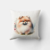 可愛いポメラニア犬水彩イラストレーション クッション (裏面)