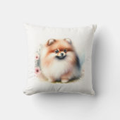 可愛いポメラニア犬水彩イラストレーション クッション (正面)