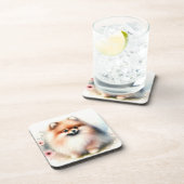 可愛いポメラニア犬水彩イラストレーション コースター (右側)