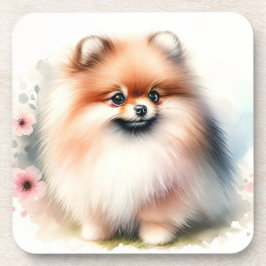 可愛いポメラニア犬水彩イラストレーション コースター