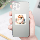 可愛いポメラニア犬水彩イラストレーション シール (スマートフォン)