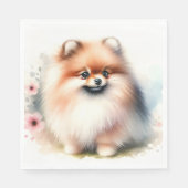 可愛いポメラニア犬水彩イラストレーション スタンダードランチョンナプキン (正面)