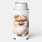 可愛いポメラニア犬水彩イラストレーション スリム缶クーラー (Seltzer正面)