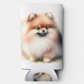 可愛いポメラニア犬水彩イラストレーション スリム缶クーラー (裏面)