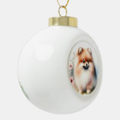 可愛いポメラニア犬水彩イラストレーション セラミックボールオーナメント (左)