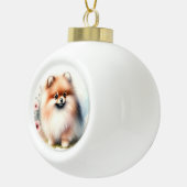 可愛いポメラニア犬水彩イラストレーション セラミックボールオーナメント (右)