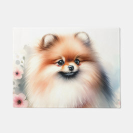 可愛いポメラニア犬水彩イラストレーション ドアマット