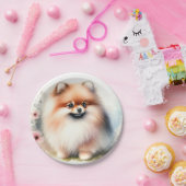 可愛いポメラニア犬水彩イラストレーション ペーパープレート (パーティー)