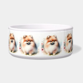 可愛いポメラニア犬水彩イラストレーション ボウル