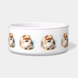 可愛いポメラニア犬水彩イラストレーション ボウル