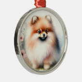 可愛いポメラニア犬水彩イラストレーション メタルオーナメント (右)