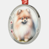 可愛いポメラニア犬水彩イラストレーション メタルオーナメント (左)