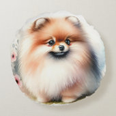 可愛いポメラニア犬水彩イラストレーション ラウンドクッション (裏面)