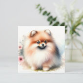 可愛いポメラニア犬水彩イラストレーション 招待状 (スタンド正面)